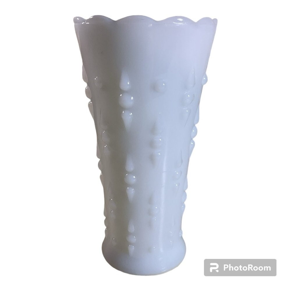 Vintage Milk Glass Vase Dots and Arrows Bubble Design White